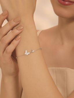 Nistra - 925 Sterling Silver Butterfly Duo Charm Bracelet (Adjustable)