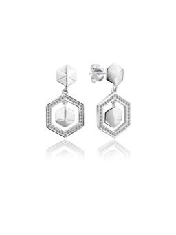 Nistra - 925 Sterling Silver Hexagon Radiance Drop Earrings