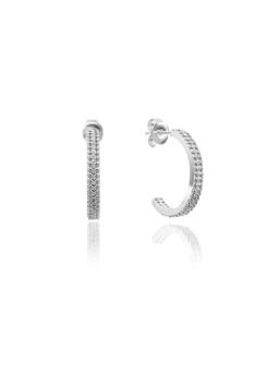Nistra - 925 Sterling Silver Crescent Dazzle Half Hoops Earrings