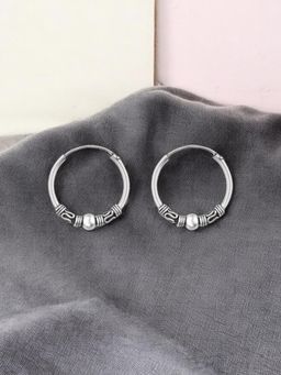 Nistra - 925 Sterling Silver Ethnic Oxidised Hoops Earrings