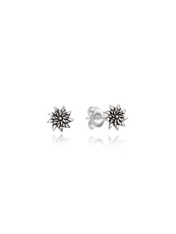 Nistra - 925 Sterling Silver Oxidized Flower Stud Earrings