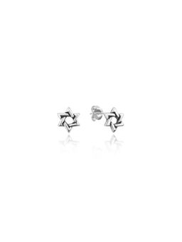 Nistra - 925 Sterling Silver Symmetric Hex Oxidised Studs Earrings