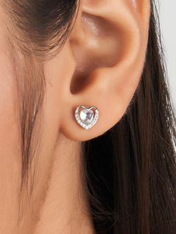 Nistra - 925 Sterling Silver Stone Heart Studs