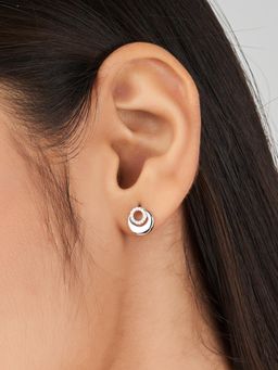 Nistra - 925 Sterling Silver Regal Roundabout Studs Earrings