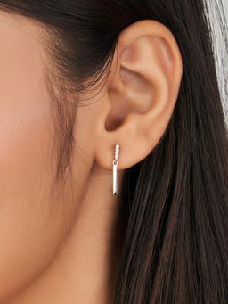 Nistra - 925 Sterling Silver Linear Luxe Drop Earrings