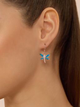 Nistra - 925 Sterling Silver Created Opal Azure Flutter Drop Earrings