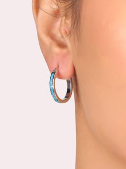 Nistra - 925 Sterling Silver Created Opal Aqua Portal Earrings