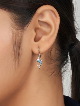 Nistra - 925 Sterling Silver Created Opal Dolphin's Tale Drop Earrings
