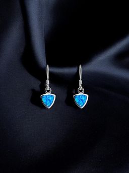 Nistra - 925 Sterling Silver Created Opal Blue Gem Drop Earrings