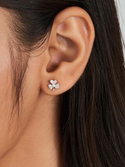 Nistra - 925 Sterling Silver Pearl Shamrock Luck Studs Earrings
