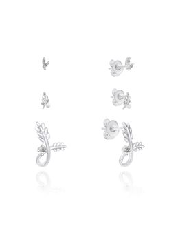 Nistra - 925 Sterling Silver Pearl Foliage Whispers Earrings