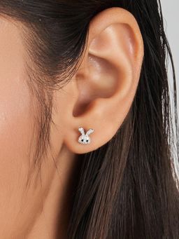 Nistra - 925 Sterling Silver Bunny Ears Glint Studs Earrings