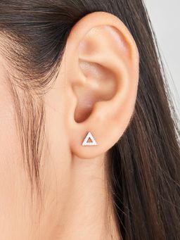 Nistra - 925 Sterling Silver Tricharm Triangle Studs Earrings
