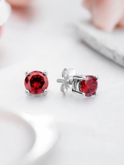 Nistra - 925 Sterling Silver Bold Garnet Studs Earrings