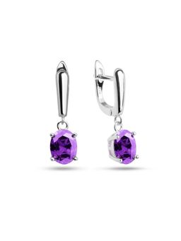 Nistra - 925 Sterling Silver Regal Amethyst Drop Earrings