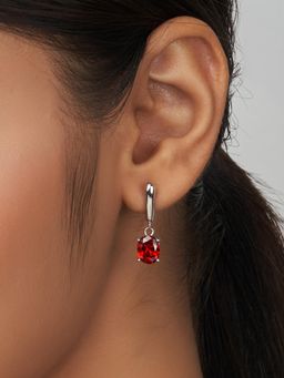 Nistra - 925 Sterling Silver Fiery Garnet Drop Earrings