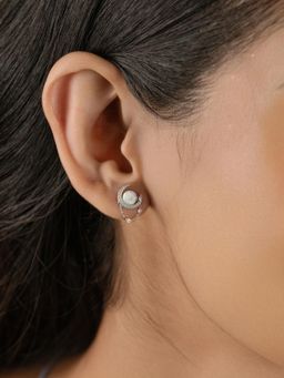 Nistra - 925 Sterling Silver Created Opal Moonwalk Earrings