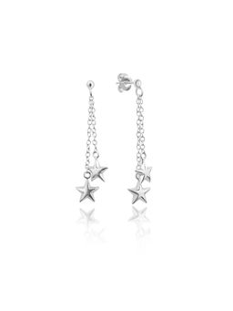 Nistra - 925 Sterling Silver Dangling Stardust Drop Earrings