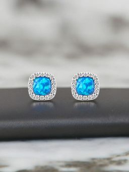 Nistra - 925 Sterling Silver Created Opal Midnight Diva Studs Earrings