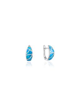 Nistra - 925 Sterling Silver Created Opal Sapphire Sky Huggies Earrings