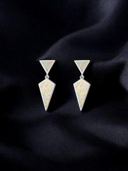 Nistra - 925 Sterling Silver Created Opal Glamour Danglers Earrings