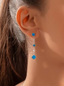 Nistra - 925 Sterling Silver Created Opal Daydreamer Danglers Earrings