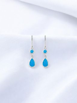 Nistra - 925 Sterling Silver Created Opal Cool Blue Teardrop Earrings