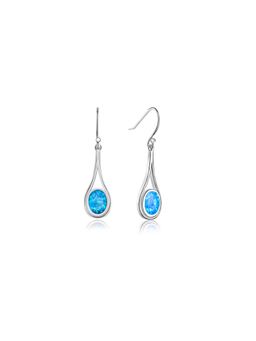 Nistra - 925 Sterling Silver Created Opal Raindrop Stunner Earrings