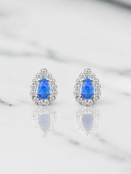 Nistra - 925 Sterling Silver Created Opal Ocean's Embrace Earrings
