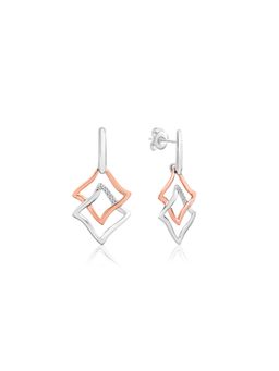 Nistra - 925 Sterling Silver Rhombus Connection Drop Earrings