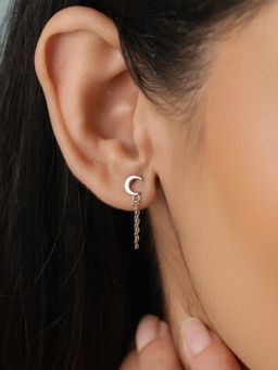 Nistra - 925 Sterling Silver Moon Swing Studs Earrings