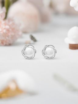 Nistra - 925 Sterling Silver Pearl Perfect Bloom Earrings