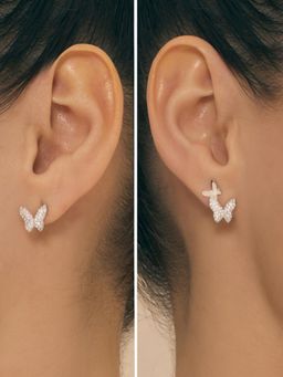 Nistra - 925 Sterling Silver Butterfly Duo Charm Earrings