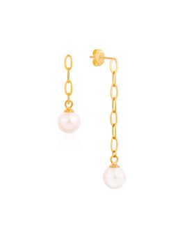 Nistra - 925 Sterling Silver Pearl Asymmetrical Dangle Earrings