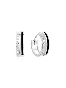 Nistra - 925 Sterling Silver Black Onyx Spark Huggies
