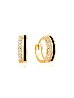 Nistra - 925 Sterling Silver Black Onyx Spark Huggies