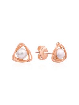 Nistra - 925 Sterling Silver Pearl Mini Triangle Studs Earrings