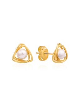 Nistra - 925 Sterling Silver Pearl Mini Triangle Studs Earrings
