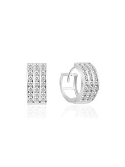 Nistra - 925 Sterling Silver Sparkle Stacks Huggies Earrings