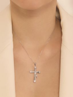 Nistra - 925 Sterling Silver Cubic Zirconia Serene Faith Cross Necklace (Adjustable)