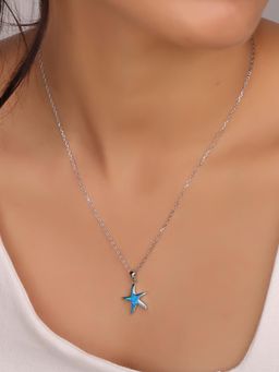 Nistra - 925 Sterling Silver Created Opal Ocean's Story Starfish Necklace (Adjustable)
