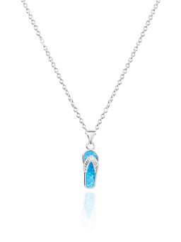 Nistra - 925 Sterling Silver Created Opal Sandy Blue Sole Necklace (Adjustable)
