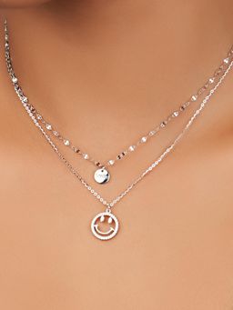 Nistra - 925 Sterling Silver Joyful Grin Layered Necklace (Adjustable)