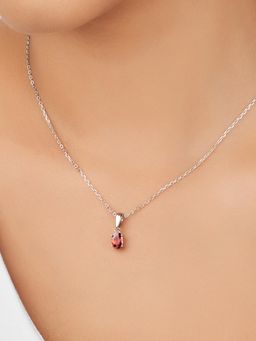 Nistra - 925 Sterling Silver Fiery Garnet Necklace (Adjustable)