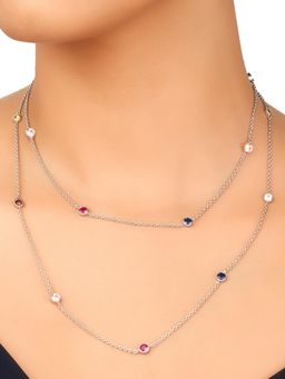 Nistra - 925 Sterling Silver Kaleidoscope Bezel Set Long Necklace