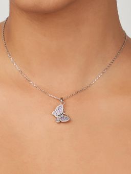 Nistra - 925 Sterling Silver Lavender Wings Necklace (Adjustable)