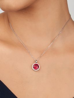 Nistra - 925 Sterling Silver Passionate Flames - July Birthstone Necklace (Adjustable)