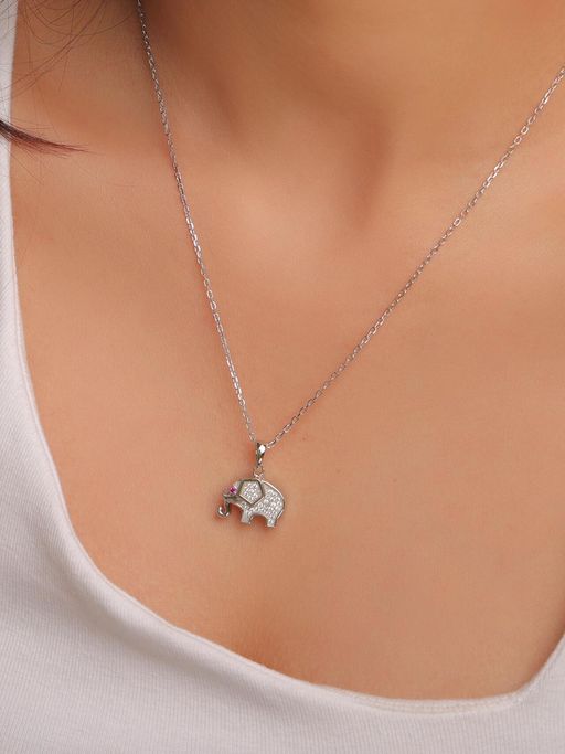Nistra 925 Sterling Silver Elephant's Strength Necklace (Adjustable)