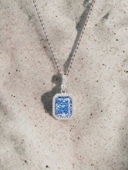 Nistra - 925 Sterling Silver Crushed Ice Blue Sparkling Mystery Necklace (Adjustable)