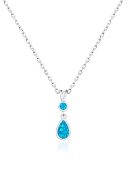 Nistra - 925 Sterling Silver Created Opal Cool Blue Teardrop Necklace (Adjustable)
